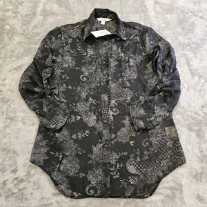 Decree Womens XS Black Floral Paisley Button Down Shirt Sheer Roll Sleeve NWT